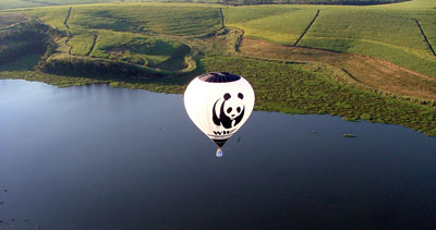 Balão Panda sobrevôa região de Americana (SP) em seu vôo inaugural.
© WWF-Brasil / Roberto Bandeira rel=